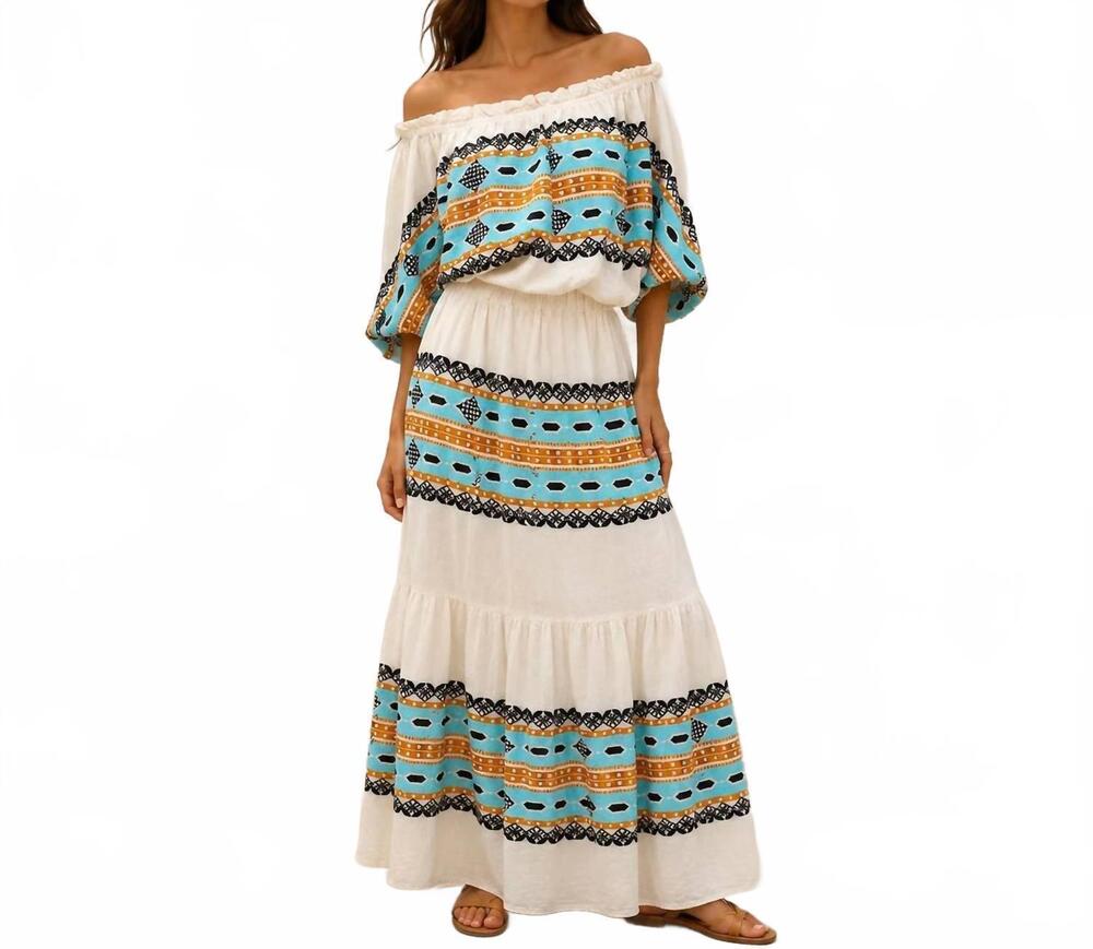 NEW MYSTERY RESORT nerissa isle top and skirt set in turquoise black and warm am